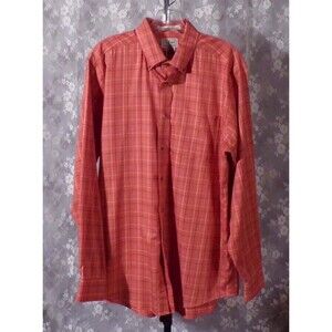 LL Bean Button Down Shirt Oxford Orange Plaid Long Sleeve Casual Size Medium